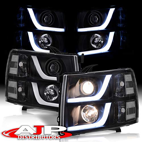 AJP Distributors Black Housing Clear Lens Clear Signal Side Reflector LED DRL Tube Head Light Lamps Headlights Headlamps For Silverado 1500 2500 3500 2007 2008 2009 2010 2011 2012 2013