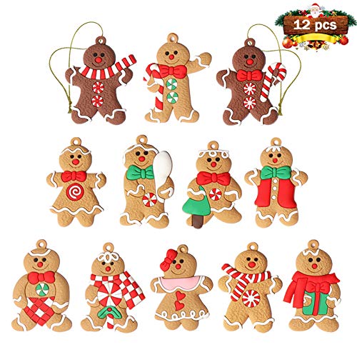 kockuu 12pcs Gingerbread Man Ornaments for Christmas Tree - Assorted Plastic Gingerbread Figurines Ornaments for Christmas Tree Hanging Decorations 3” Tall