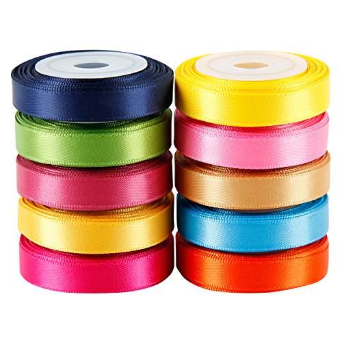 LaRibbons Solid Color Satin Ribbon Asst. #2-10 Colors 3/8' X 5 Yard Each Total 50 Yds Per Package