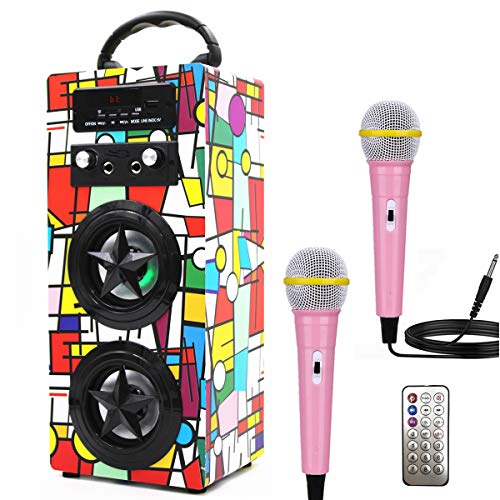 IndeCool Kids Bluetooth Karaoke Machine with 2 Microphones, Wireless Karaoke Speaker Portable Karaoke Machine Music MP3 Player for Kids Adult Party Gift (Red)