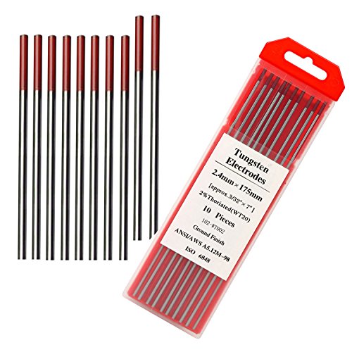 TIG Welding Tungsten Electrodes 2% Thoriated Welding Rods 3/32” x 7” 10-Pack Red