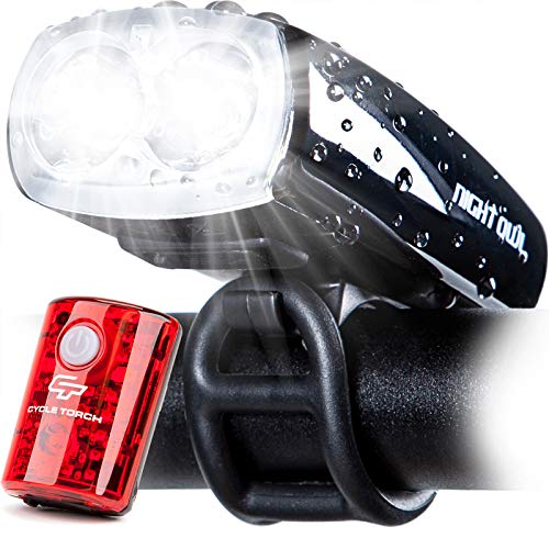 Cycle Torch Night Owl USB Rechargeable Bike Light Set, Perfect Commuter Safety Front and Back Bicycle Light LED Combo – USB Tail Light Included - Compatible with Mountain, Road, Kids & City Bicycles