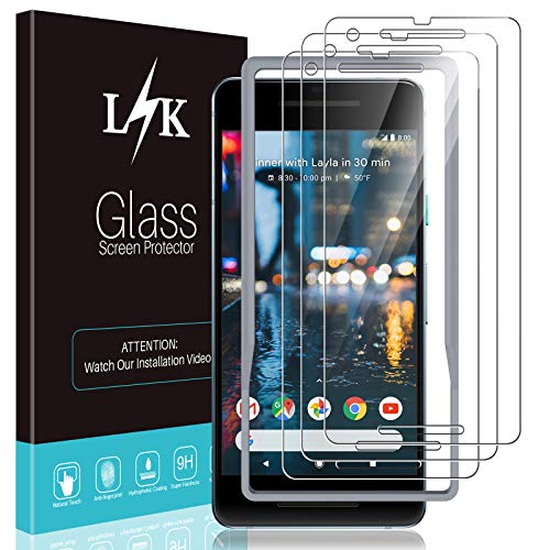 [3 Pack] LϟK Screen Protector for Google Pixel 2,  Tempered-Glass 9H Hardness, Case Friendly [Installation Tray -(Gray)]