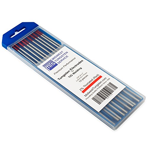 TIG Welding Tungsten Electrodes 2% Thoriated (Red, WT20) 10-Pack (3/32')