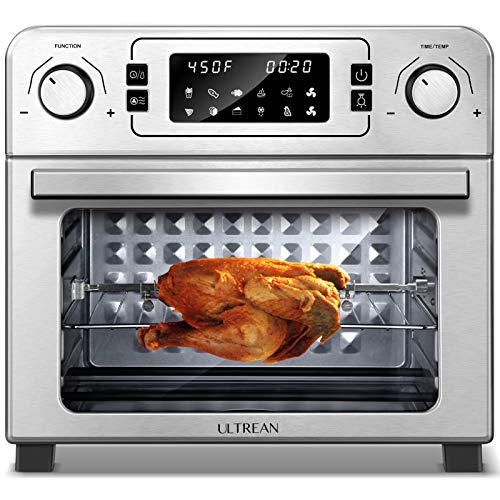 Ultrean 10-in-1 Toaster Oven with Rotisserie, Dehydrator, Bake and Air Fryer Function, 24 Quart Family Size Rotisserie Oven Combo with LED Display, 7 Accessories, Recipe Books,1700W