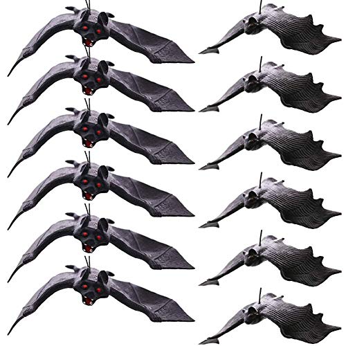 BigOtters 12pcs Halloween Bats,Rubber Hanging Vampire Bats for Halloween Party,April Fool's Day,Haunted House Decoration