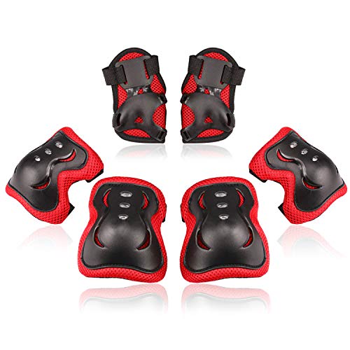 BOSONER Kids/Youth Knee Pad Elbow Pads Guards Protective Gear Set for Roller Skates Cycling BMX Bike Skateboard Inline Skatings Scooter Riding Sports (Black/Red, Medium(9-15 Years))