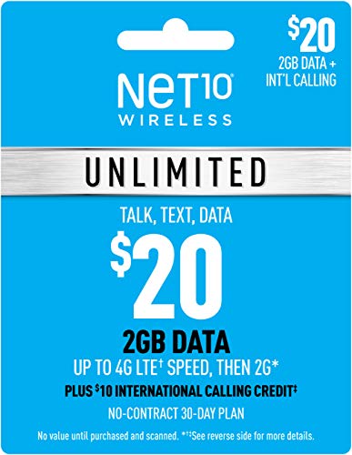 Net10 $20 Unlimited 2GB Plan Refill Card
