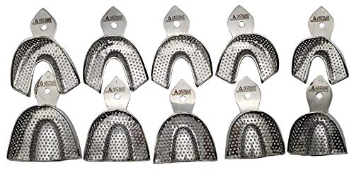 Dental Impression Trays 10 Extra Small, Small, Medium, Large and Extra Large Pairs Stainless Steel dentures Orthodontics by Wise Linkers USA