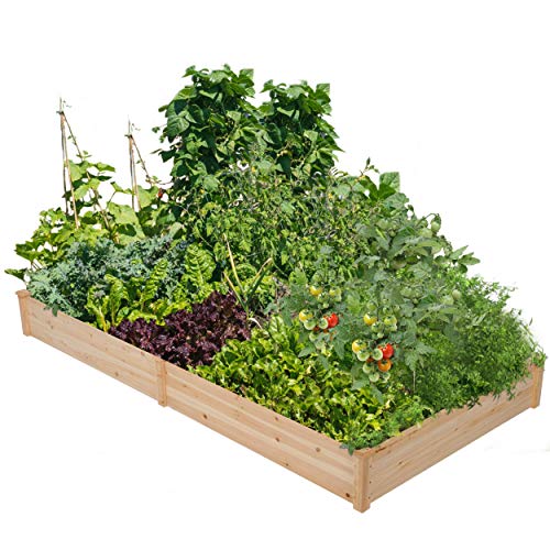 YAHEETECH Wood Raised Garden Bed Boxes Kit Elevated Flower Bed Planter Box for Vegetables Natural Wood 92.3 x 47.4 x 10 in