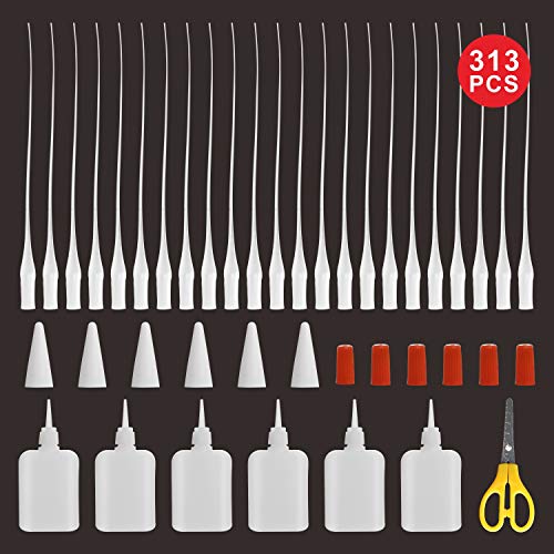 BAPHILE 300PCS CA Glue Micro-Tips,Glue Extender Precision Applicator with Glue Bottle for Hobby, Crafting, Lab Dispensing,Adhesive Dispensers Elmers Glue