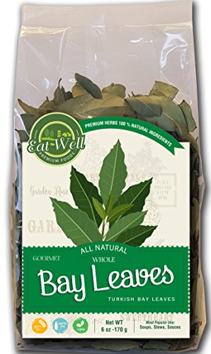 Turkish Bay Leaves Whole | 6 oz Bag, Bulk | 100% Natural Dried Bay Leaf | Herbs & Spices | by Eat Well Premium Foods |