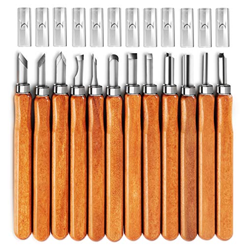 Gimars Upgrade 12 Set SK5 Carbon Steel Wood Carving Tools Knife Kit - Kids & Beginners with Reusable pouch