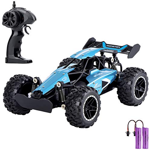 Geburun Remote Control Car,1:18 Scale High Speed Racing Car,2.4GHz Electronic Racing Vehicle Truck,Radio Controlled RC Toy Cross-Country Car with Rechargeable Batteries for All Age- Blue