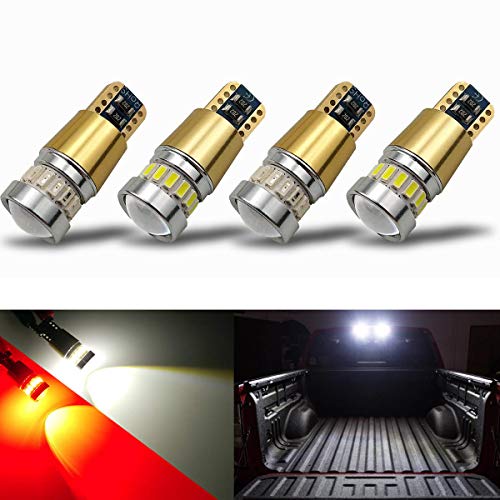 iBrightstar Newest 12-24V Super Bright 194 912 921 168 175 2825 W5W T10 LED Bulbs with projectors For Car Truck 3rd Brake Lamp Cargo Lights, White/Red