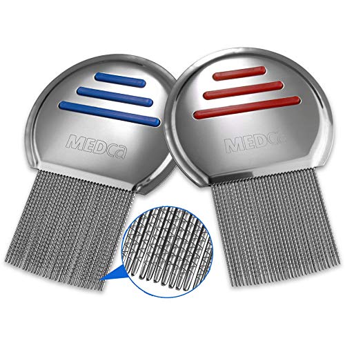 Lice Comb - (Pack of 2) Stainless Steel Professional Lice Combs and Head Lice Treatment to Effectively Get Rid of Hair Lice and Nits, Best Results for Infection and Re-Infection in Kids & Adults