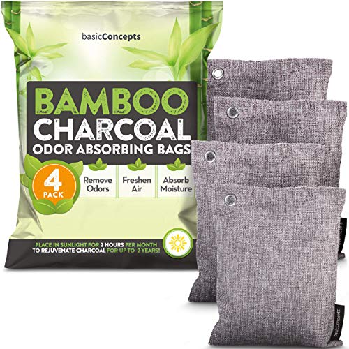 Bamboo Charcoal Air Purifying Bags (4 Pack), Charcoal Bags Odor Absorber for Home and Car (Pet Friendly) - Charcoal Air Purifying Bags (4 x 200g)