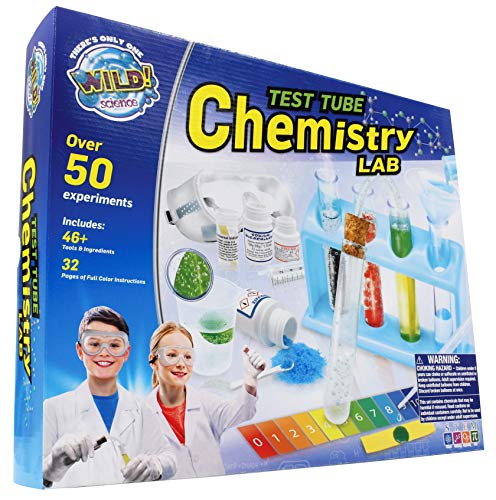 WILD! Science - WS90XL Test Tube Chemistry Lab - 50+ Fun Experiments and Reactions for Kids Aged 8+ - Explore STEM - Learn About Solids, Liquids, Gases and More!