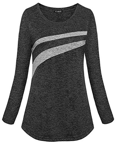 FINMYE Black Sport Shirts for Women, Black Active Wear Shirt Workout Clothing Yoga Tee Shirts Wicking Light Weight Breathable Running Pilates Tshirt Gym Unisex Primary Black XL