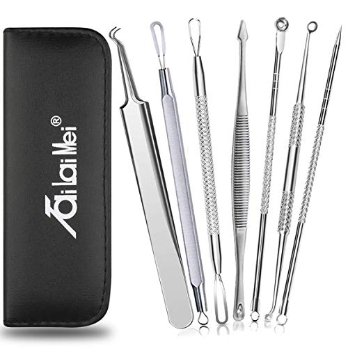 7-Piece Blackhead Remover Kit - Pimple Comedone Extractor Tool set for Facial Acne and Treatment for Blemish, Whitehead Popping, Zit Removing for Risk Free Nose Face Skin with Metal Case