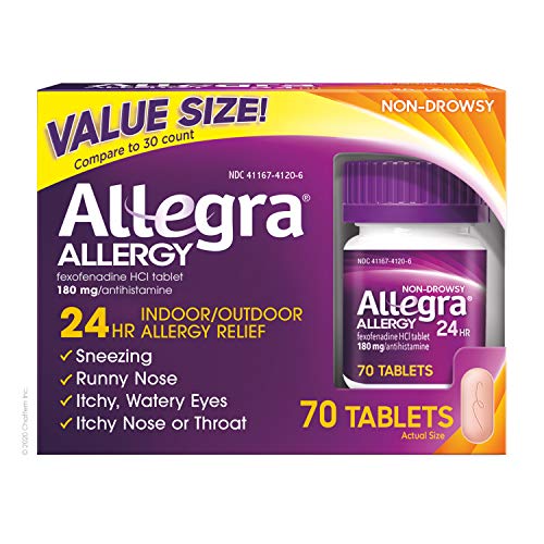 Allegra Adult 24 Hour Allergy Relief 70-Count Long-Lasting Fast-Acting Antihistamine for Noticeable Relief from Indoor and Outdoor Allergy Symptoms