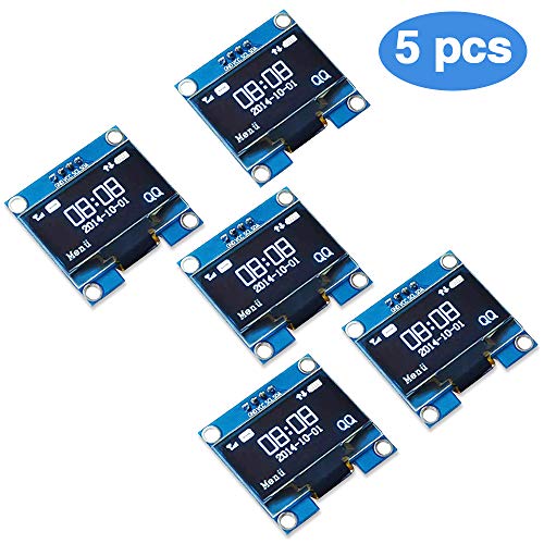 PEMENOL 5PCS OLED Display Module 0.96 Inch I2C IIC Serial 128 x 64 OLED LCD Display Module with SSD1306 Driver for Arduino Raspberry Pi and Microcontroller - White Light