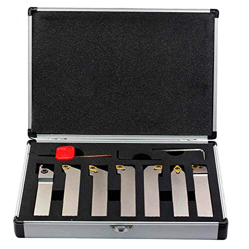 OSCARBIDE 3/4' Indexable Lathe Carbide Turning Tool Holder Lathe Bit Set CNC Heavy-Duty for Turning Grooving Threading Cut Off Holders Set with Nickel Plated, Tin Coated Carbide Inserts,7 Pcs/Set