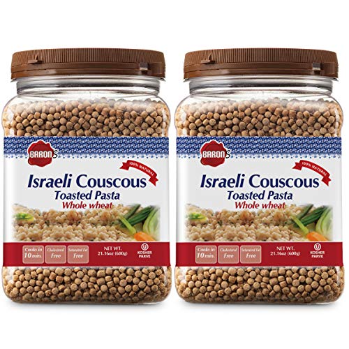 Baron’s Israeli Whole Wheat Couscous Toasted Pasta | 100% Natural Pearled Noodles for Soups, Side Dishes & More | Cooks in 10 Minutes! | Kosher | 2 Pack 21.16oz Jars