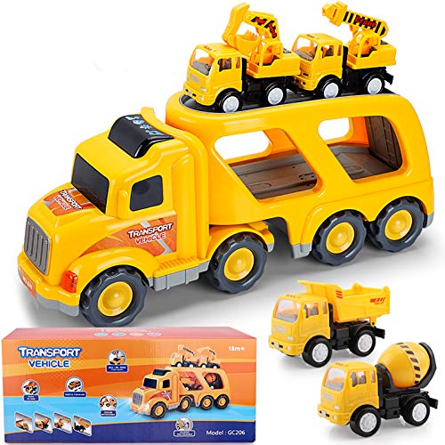 Construction Truck Toys for 1 2 3 4 Years Old Toddlers Child Kids Boys, Cars Toys Set, Play Vehicles with Sound and Light, Engineering Playset, Gift Set of Small Crane Mixer Dump Excavator Toy