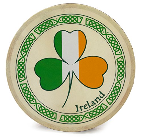 Waltons 8 Inch Tricolour Shamrock Bodhrán - Handcrafted Irish Instrument - Crisp & Musical Tone - Hardwood Beater Included w/Purchase