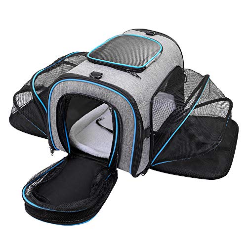 Siivton Pet Carrier Airline Approved, Expandable Soft-Sided Dog Carrier with Fleece Pad for Cats, Foldable Pet Travel Bag Safe and Easy