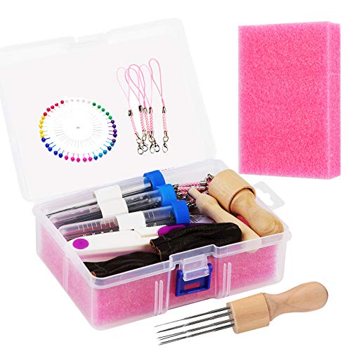 Needle Felting Kit, Felting Needles, 8 Needle Felting Tool Holder, Needle Felting Foam, Glue Stick, Fingercots, Scissors, and Other Felting Supplies for DIY Wool Felting with Instructions