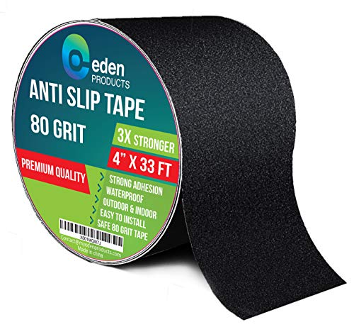 EdenProducts Heavy Duty Anti Slip Traction Tape, 4 Inch x 33 Foot Grip Tape Grit Non Slip, for Outdoor/Indoor, Non Skid Treads, High Traction Friction Abrasive Adhesive Stairs Step - Black