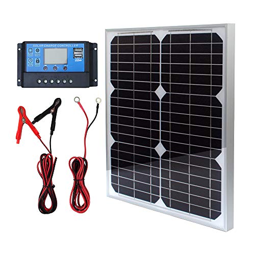 TP-solar Solar Panel Kit 20W 12V Monocrystalline with 10A Solar Charge Controller + Extension Cable with Battery Clips O-Ring Terminal for RV Marine Boat Off Grid System