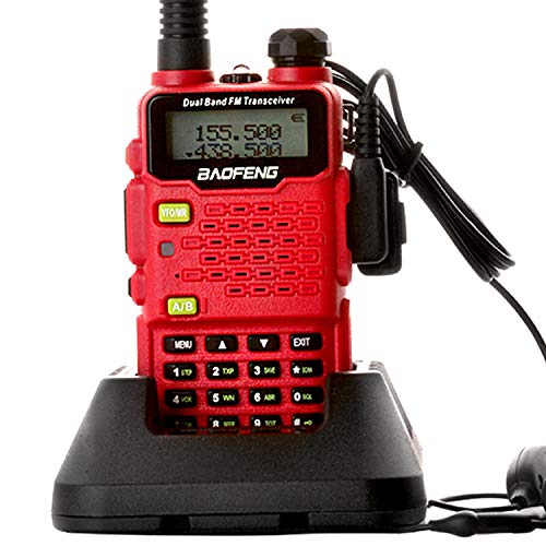 Two Way Radio,Baofeng Walkie Talkie UV-5R5 5W Dual-Band Two-Way Ham Radio Transceiver UHF/VHF 136-174/400-520MHz,65-108MHz FM with Upgraded Earpiece,Built-in VOX Function,Battery,Charger - Red