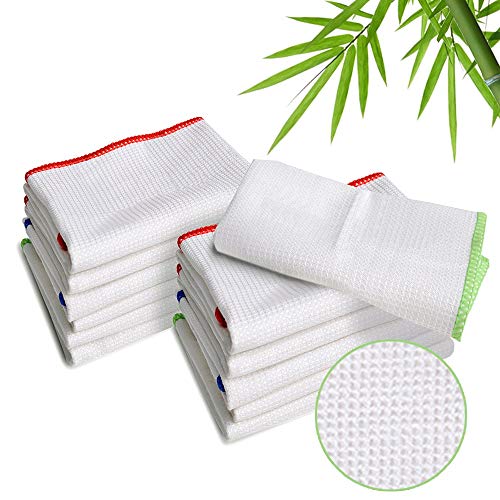 LUCKISS 100% Bamboo Dish Cloths Cleaning Cloth and Dishcloths Sets Super Absorbent Towels Soft Durable and Eco-Friendly Cleaning Rags 12 x 12 inch 12 Pack