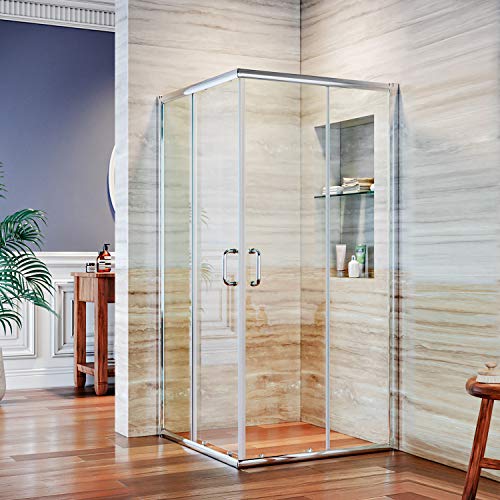 ELEGANT Double Opening Sliding Shower Enclosure, 36'' D. x 36'' W. x 72'' H. 2 Stationary Panel Glass Shower Door, 1/4'' Clear Glass, Chrome Finish