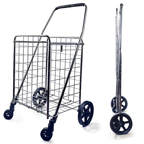 Wellmax WM99024S Grocery Utility Shopping Cart, Easily Collapsible and Portable to Save Space and Heavy Duty, Light Weight Trolley with Rolling Swivel Wheels