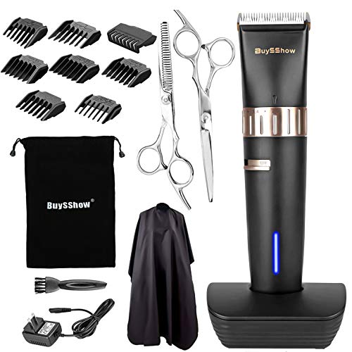 BuySShow Quiet Professional Hair Clippers Set Cordless Rechargeable Hair clippers for Men and Babies with Charging Dock, 8 Comb Guides, 2 Scissors