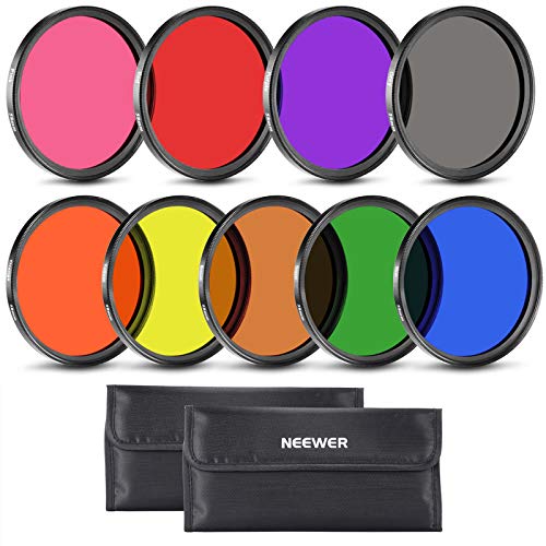 Neewer 9 Pieces 58MM Full Color Lens Filter Set for Camera Lens with 58MM Filter Thread Includes Red Orange Blue Yellow Green Brown Purple Pink and Gray ND Filters with Carry Pounch