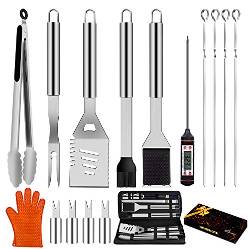 HOMENOTE Grilling Accessories, 17PCS Grill Tools Set BBQ Tool Kit Stainless Steel Grill Sets, 16” Spatula Tongs, Thermometer for Barbecue, Camping, Perfect Grill Gift