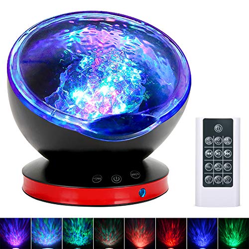 Ocean Wave Projector, Night Light Lamp with Adjustable Lightness Remote Control Timer 8 Lighting Modes Music Speaker Light Show LED Night Light Projector Lamp for Baby Kids Adult Bedroom Living Room