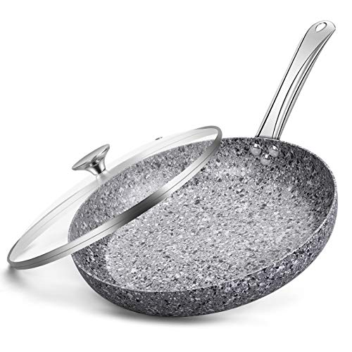 11' Frying Pans Nonstick with Lids - Granite Skillet, Stir Fry Pans with APEO & PFOA-Free Stone Earth Coating, Fry Pan with Stainless Steel Handle, Oven Safe