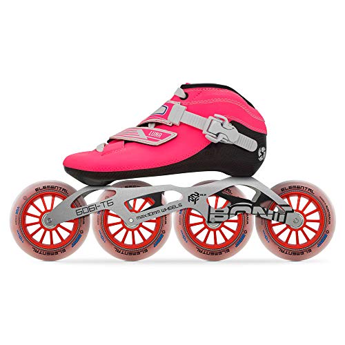 Bont Skates | Inline Speed Skating Racing Package | Luna Skate Boot + 2PF 6061 Frame + Elemental 110mm Wheels + ABEC5 Bearings | Carbon Fiber Composite Fully Heat Moldable Vegan (Pink, 38/6)