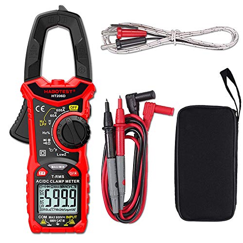 AC/DC Digital Clamp Meter， 6000 Counts T-RMS NCV Auto Range AC/DC Current Multimeter, Measures Current Voltage Temperature Capacitance Resistance Diodes Continuity Duty-Cycle (AC/DC Current)