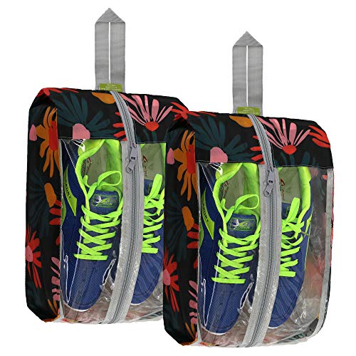 Flower Pattern Shoes Bags with Double Zippers Travel Accessories Transparent Shoe Bags Nylon Fabric Shoe Dust Storage Bags Studry Lightweight Set of 2