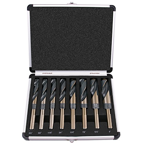 Best Choice 8-Piece 1/2” Shank Silver and Deming Drill Bit Set in Aluminum Carry Case, High Speed Steel (HSS) | SAE Size 9/16” - 1” by 1/16th Increment