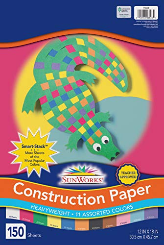 SunWorks 6526 Construction Paper, 11 Assorted Colors, 12' x 18', 150 Sheets