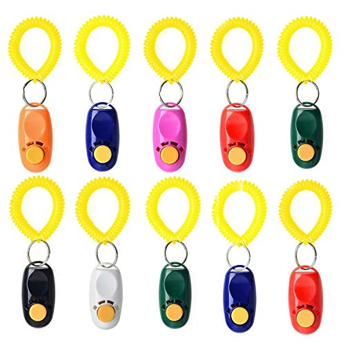 Rocutus 10 Pieces Colorful Pet Dog Training Clicker,Pet Training Clicker Button Clicker with Wrist Strap,Train Dog, Cat, Horse, Pets for Clicker Training (10 Pieces)