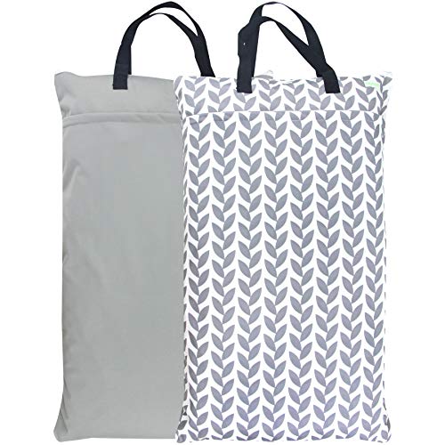 Wegreeco Reusable Hanging Wet Dry Cloth Diaper Bag (2 Pack, Grey Leaf, Grey)